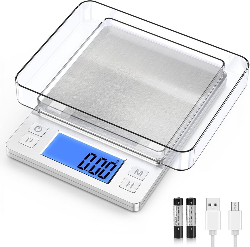 BOMATA 0.01g Small Digital Gram Scale, USB Rechargeable, Upgraded 1kg Jewelry Scale with Larger Display and Hold Function, High Precision, Grams and oz for Herb, Coin, Powder, Gold, Yeast, Kitchen - Image 1